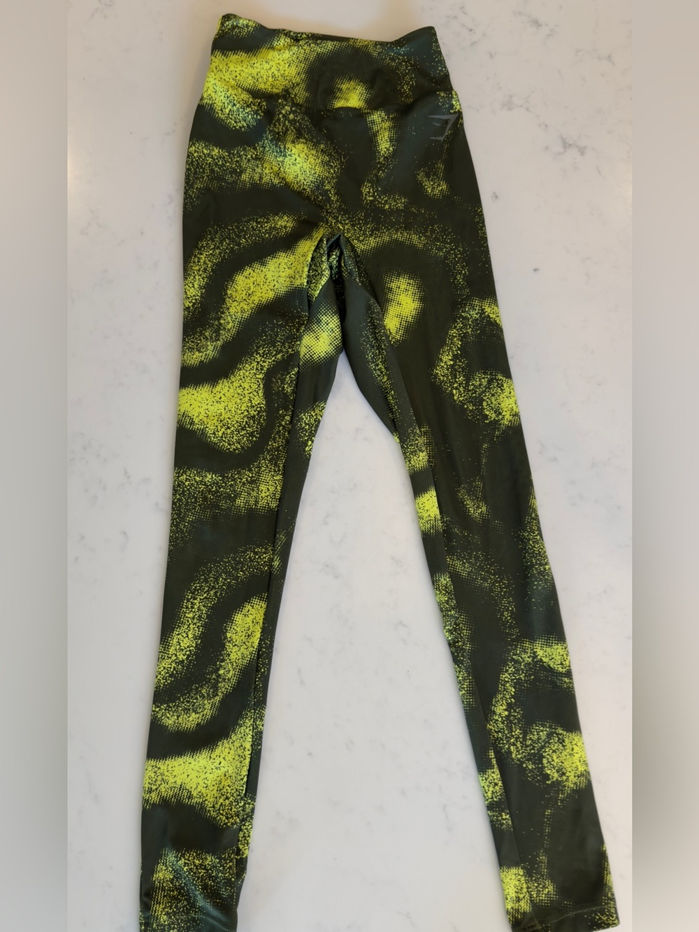 Gymshark women Olive Green & Neon Yellow Swirl Leggings